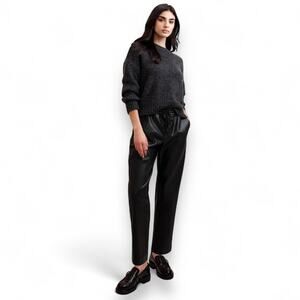 Banana Republic Women's Slim Vegan Leather Jogger #824549 Sz L Black Drawstring